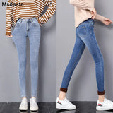Jeans Pants For Women Plus Size Winter Blue Light blue Solid Skinny Fleeces Thick Pencil Pants with Velvet Denim