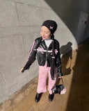 Black Bow Faux Leather Biker Jacket- Outfit