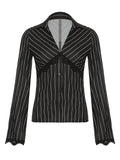 striped long sleeve blouse with V-neck and