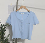 Relaxing Wood Ear Embroidery Short Small Cardigan Bottom Shirt T-Shirt T-Shirt Umbilly T-Shirt