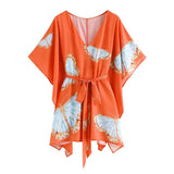 Sexy Bohemian Print Self Belt Mini Dress Tunic Women Clothing Summer Beachwear Casual High Street Dresses