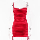Lace Backless Mini Dress Women 2022 Summer Fashion Spaghetti Strap Sleeveless Bodycon Sexy Club Party Ruched