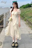 French Sweet Fairy Lace Beading Chiffon Bodycon Dress Evening Midi Dresses for Women Elegant Party Casual Beach