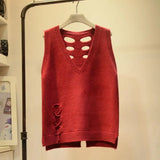 Hollow V-neck Knitted Sweater Vest Female Sleeveless Strap Ribbed Edge Solid Color Pullover Sweater Vest Women Spring