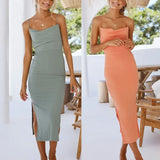 Summer Cotton Suspenders Solid Color Midi