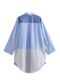 Blue Shirt Dress Woman Patchwork Striped Short Dresses For Women Asymmetric Loose Long Sleeve Dresses Women's Summer
