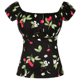 Short Sleeve Retro Vintage Women Blouse Strawberry Printed Sexy Slash Neck Cotton Office Chic 2022 Shirts for