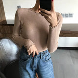 Neck Ruched Women Sweater High Elastic Solid 2021 Fall Winter Fashion Sweater Women Slim Sexy Knitted Pullovers Pull