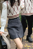 Style American Argyle Couples Pull Femme Tops Women V Neck Knitted Vest Y2k Long Sleeve Sweater Loose Bear