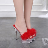 Zingj Maomao Sexy Super High Heels 15CM Thin Heel Waterproof Table Slippers Transparent Crystal Shoes Wedding Shoes Banquet High