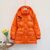2021 90% White Duck Down Jacket Winter Bright Coat Women Snow Clothes Loose Medium long Female Down Parka