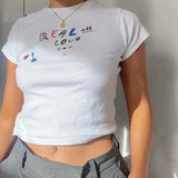 Street Harajuku Y2K Fashion White Short Short Top Punk Short Sleeve Slim Women's T-shirt Cute True Love Print