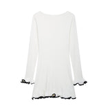 Wood Ear Curly Knitted Dress Long Sleeve Dress 2025 Spring Temperament Crash Color Repair Mini
