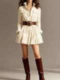 Women's Digital Printed Check-Shirt Dress Waist Pocket