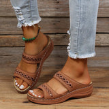Slope And Embroidered Cool Slippers Women Wish Thick Bottom Outside Wearing PU Bottom Retro Beach
