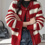 Zingj Waxy Small Fragrant Wind Sweater Coat Female 2024 New Design Sense Small Black And White Striped Knit Cardigan Short Female-Outfit