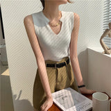 Summer V-Neck Knit Slim Tank Top Female Solid Casual Sleeveless Camisole Crop Top