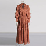 Commuting Style Dress Women 2025 New Comfortable Leisure Lantern Sleeves Tight Waist Solid Color