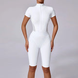 Zingj Waist Open Collar Zipper Short Sleeve Yoga Onesie Women's Net Fitness Tight Sports Onesie 41180-Outfit