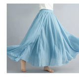 Women's Literature And Art Large Cotton Tamples Skirt Tight Waist A-Shaped Skirt Long Solid National Style Skirt 24