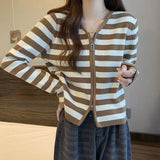 Zingj Size Stripe Long Sleeve Knit Cardigan Coat Female Autumn Korean Fat Mm Loose Show Thin Cover Belly Zipper Jacket Tide-Outfit