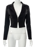 Chain Crop Top Turn Down Collar Sexy Long Sleeve Skinny Autumn 2022 Streetwear Office Lady Black Fashion New Year