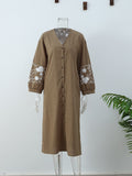 V Neck Casual Loose Midi Dress For Women Elegant Floral Print Lantern Sleeve Button Vestido new Chic Female Holiday