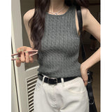 Retro Twist Sling Vest For A Woman In Summer, A New Style Of Slimming, Lazy Wind, Unique Design, Grey Knitted