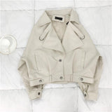 2021 Loose Pu Leather Batwing Sleeve Vintage Leather Jacket Street Casual Outwear Ladies Biker Leather Coat