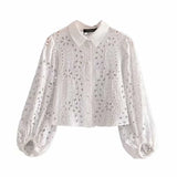 Spring Sleeves Embroidery White Shirt