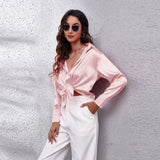 Shirt Women's Denswear Simulation Silk Long-Sleeved Shirt New Women's