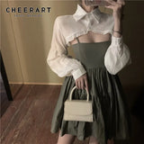 Ruffle White Long Sleeve Smocked Top Women Crop Top Summer Lantern Sleeve Korean Blouse