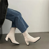 Zingj Female Fairy 2024 New Soft Leather Thick Heel Zipper Low Tube Chimney Boots Web Celebrity Fashion Chelsea Ankle