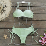 Multi-Color Solid Color Choreette Sling Sling Chest Hard Bag Bikini 2025 New High-Waisted Split Swimsuit