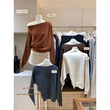Irregular Collared Strap Bat Sleeve Knitted Shirt Women Early Autumn High-Level Feeling Unique To Super-Good-Looking