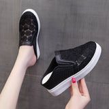 New Baotou Rear Empty Slippers Mesh Breathable Embroidered Sandals Heightened Spot Slippers With Thick