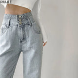 Fashion High Waist Straight Women Jeans Vintage Hip-hop Plus Size Denim Pants Lightblue Wide Leg Jeans
