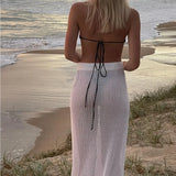 Summer New Sexy Hollow Perspective Knitted Beach Holiday Solid Dress Wearing