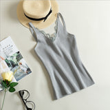 Hook Flower Lace Tank solid Stitching V-neck Camis Female Knitted Short Slim Sleeveless Shirt Tank Casual