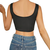 Zingj Sexy Solid Color Fashion Hot Girl Low Collar Fishbone Slim Black Wide-Shouldered Vest Breasted Chest Top-Outfit