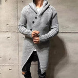 Men Button-up Long Sweater Overcoat Mens Winter Fall Long Sleeve Knit Hooded Cardigans Coat Fashion Solid Long Knitted