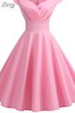 Summer Dress Women V Neck Big Swing Vintage Dress Robe Femme Elegant Retro pin up Party Office Midi