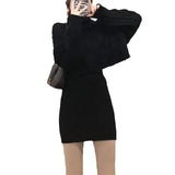 Autumn And Winter French Gentle Hemp High-Necked Short Sweater + Knitted Skirt