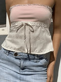 Contrast Lace Bandeau Crop Top- Outfit