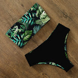 2021 Swimwear Swimsuit Women Print High Waist Bikini Set Back Cross Bandeau Bathing Suit Female Beach Wear