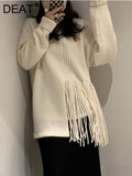 Fashion Women's Knitted Pullover Round Neck Loose Tassels Solid Color Long Sleeve Sweater Spring 2023 Trend New