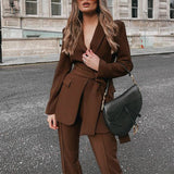 Spot 2025 Autumn And Winter Women's Fashion Thickened Senior Lace-Up Suit Trousers Suit Two