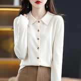 Zingj And Autumn POLO Collar Knit Shirt With Loose Long-Sleeved Sweater Non-Cashmere Cardigan Temperament Lapel Coat-Outfit