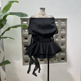 Vietnamese Niche Design Shoulder Bubble Yarn Three-Dimensional Flower Dress With The Same Color