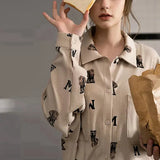 Women's Pajamas Bear Print Home Clothes Long Sleeve Autumn Pijamas Feminino Turn Down Collar Sleepwear Soft